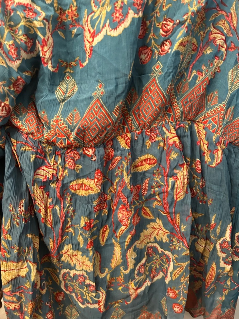 Teal Embroidered Boho Tunic Top with Multicolor Floral Details Festival - Picture 5 of 8